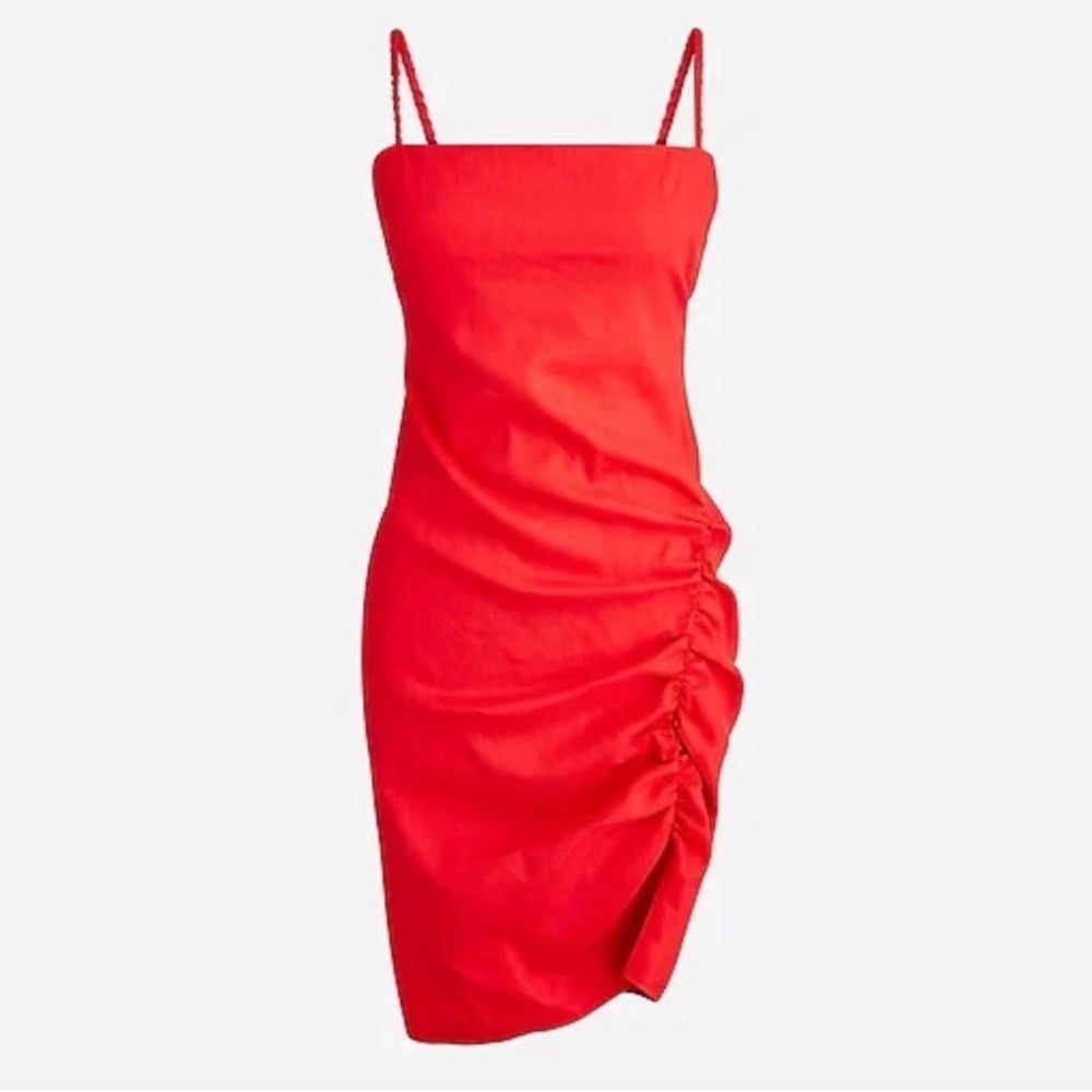 J.Crew Collection Side-Ruched Dress Stretch Linen-Viscose Blend Red Plus Size 24 - Picture 1 of 8